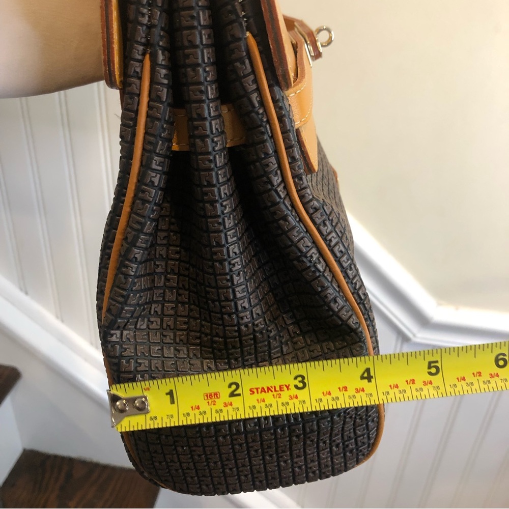 TED LAPIDUS Caramel Leather Top Handle & Monogram Logo Vinyl Crossbody Satchel - Picture 12 of 16